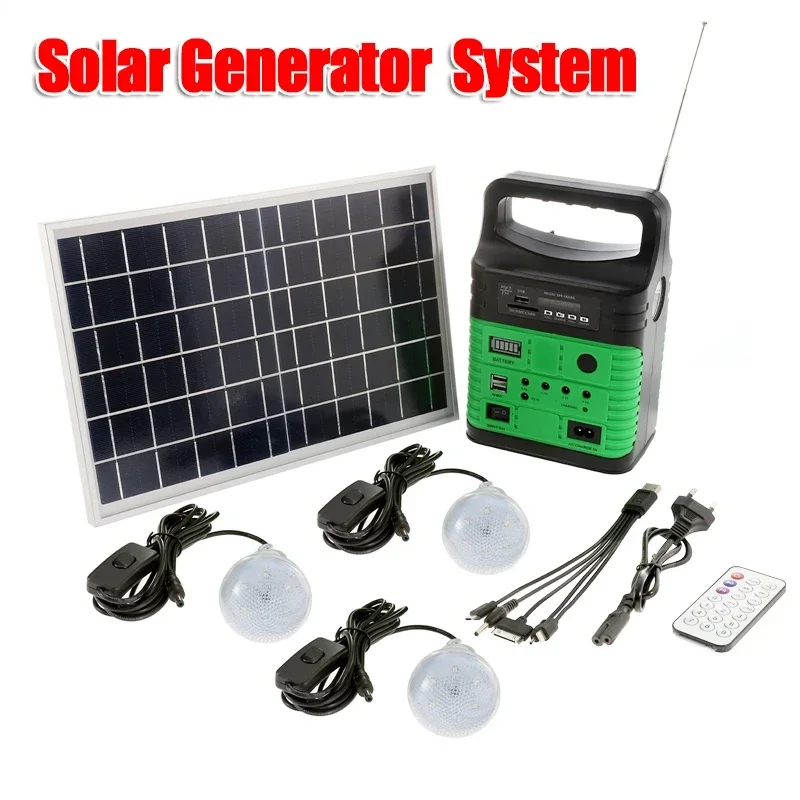 Emergency Radio Solar - ポータブルキャンピングソーラージェネレーター,ソーラーパネル,ラジオ,3電球,リモコン,屋外緊急供給
