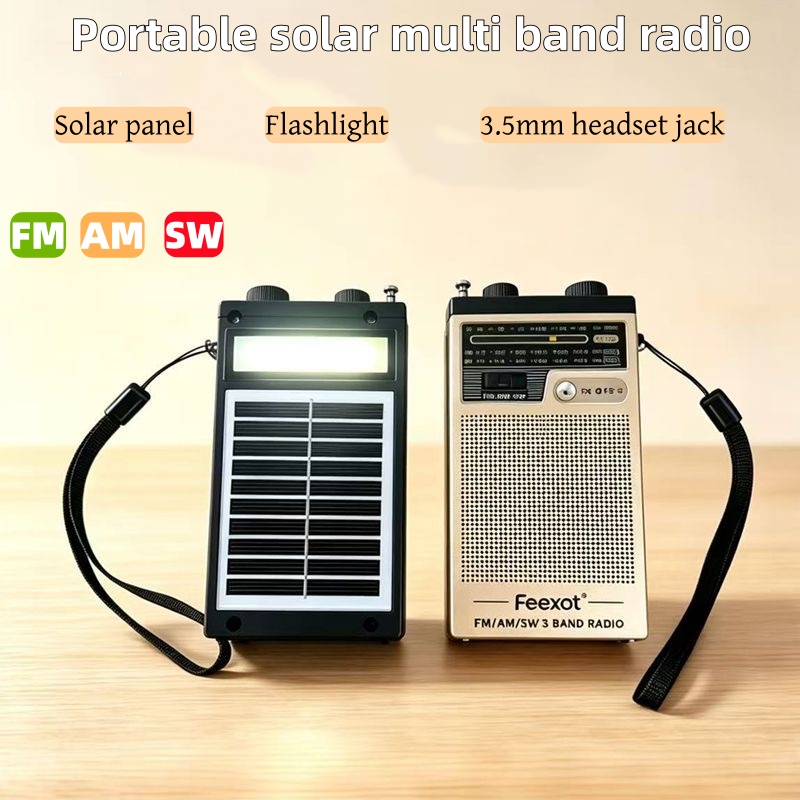 Emergency Radio Solar - ミニFM AM SWラジオ ポータブルフルバンドポケットソーラーパネルラジオ 充電式ラジオ LED懐中電灯付き
