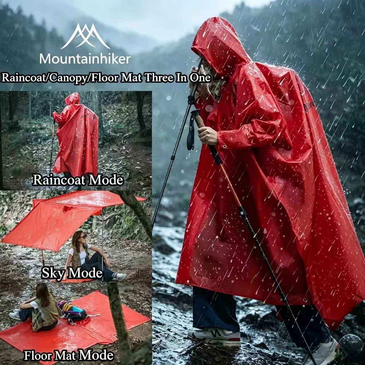 Outdoor Adventure Windbreaker - Mountainhiker 3In1 レインコート 超軽量ポータブル防水レインウェア 折りたたみ式フード付きポンチョ アウトドアアドベンチャー通勤用