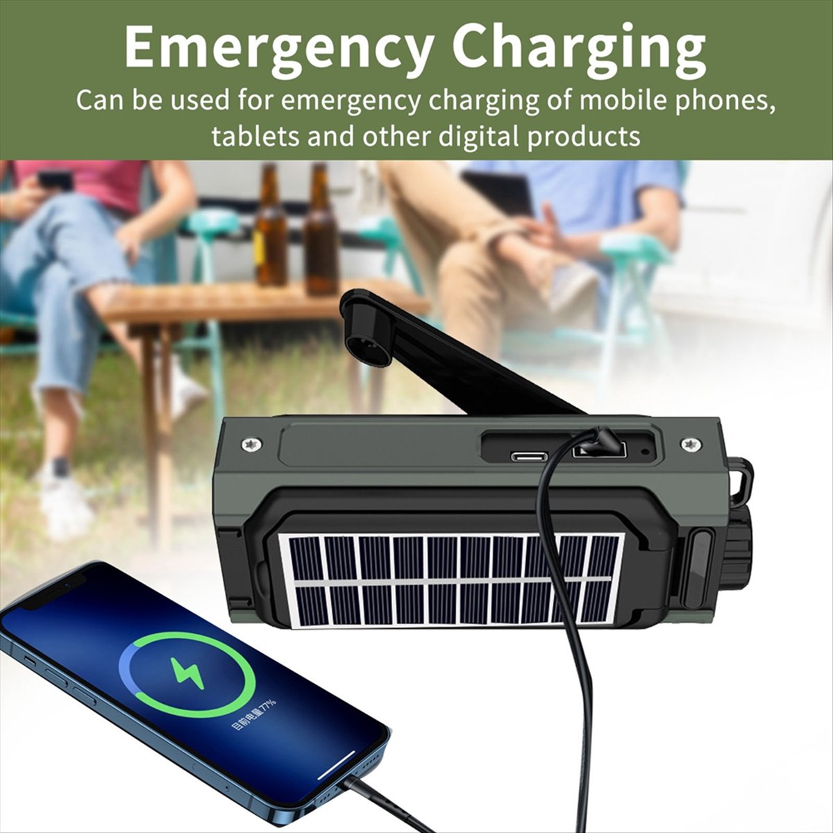 Emergency Radio Solar - A26Z ポータブルソーラーラジオ、緊急用手回しラジオ、ダイナモ AM/FM ラジオ、停電時電源装置、USB 電話充電器