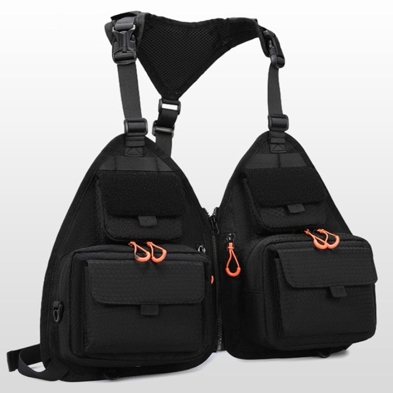 Outdoor Adventure Vest - 戦術的なキャンプ釣り用ベストパック、フライフィッシングチェストバッグ、女性男性用アウトドアメッシュフロントリグ、調節可能な多機能ポケットバッグ