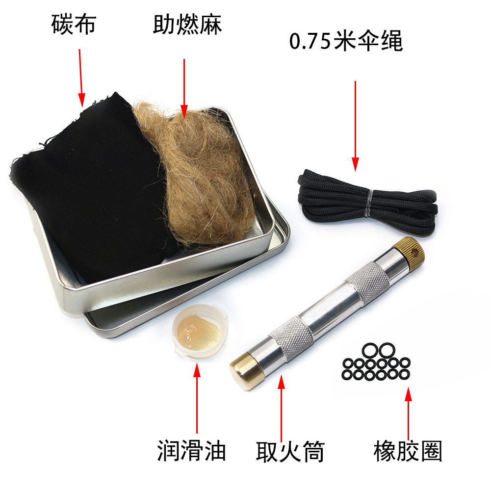 Fire Piston Starter - アウトドアキャンプ用ピストン式火起こし器、空気圧式ファイヤーチューブ、携帯用火起こしツール、サバイバルEDCツールキット