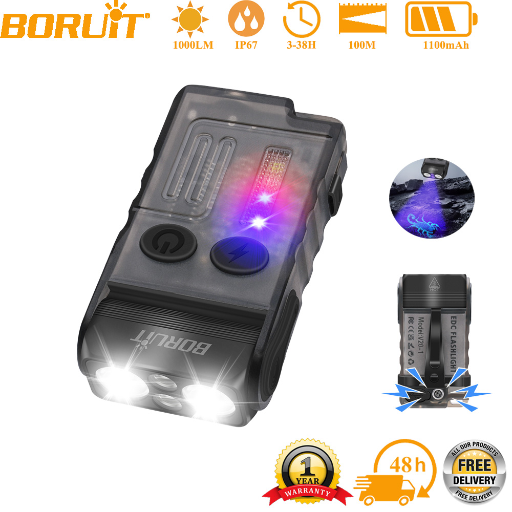 Outdoor Adventure Inc - BORUiT V20 EDC キーホルダー懐中電灯ポータブルミニトーチ Type-C 充電式ワークライトマグネットクリップ付きキャンプポケットランタン