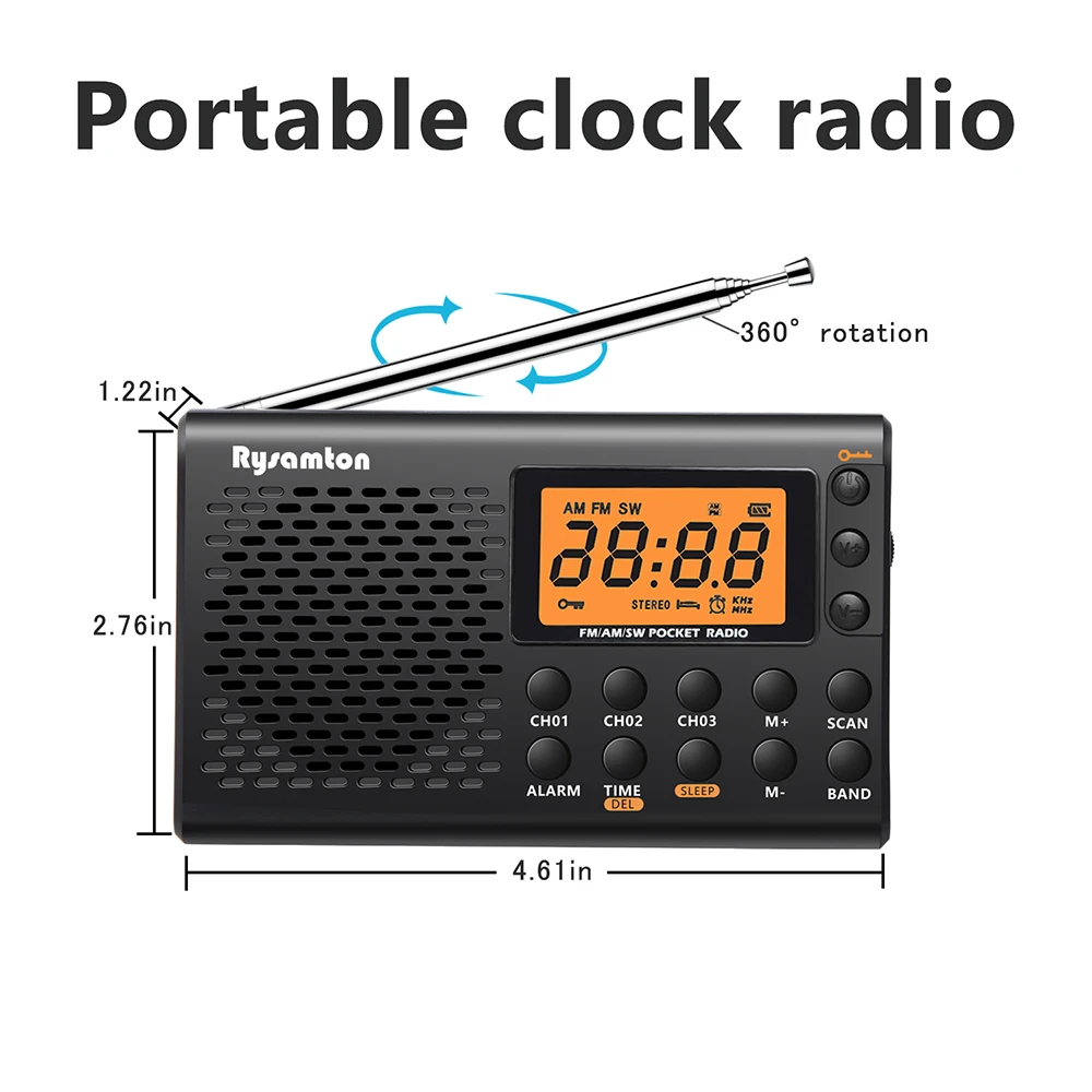 Emergency Radio Solar - ポータブルバッテリーラジオ FM 短波デジタル時計ラジオ スリープタイマー表示付き ポータブル小型電池式ラジオ