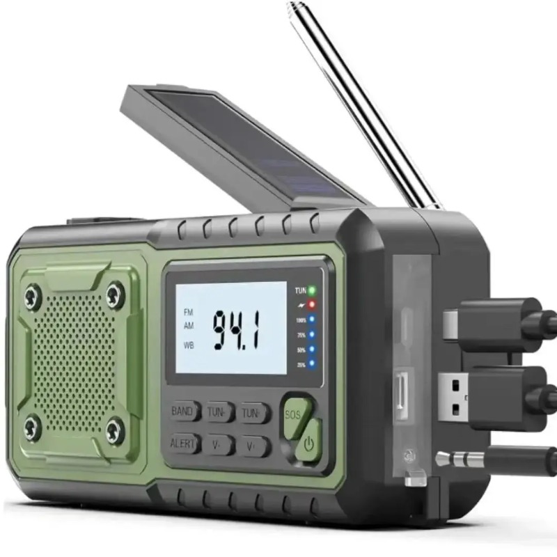 Emergency Radio Solar - 4000mAh ソーラーハンドクランク緊急ラジオ AM/FM 天気ラジオ ポータブル LED