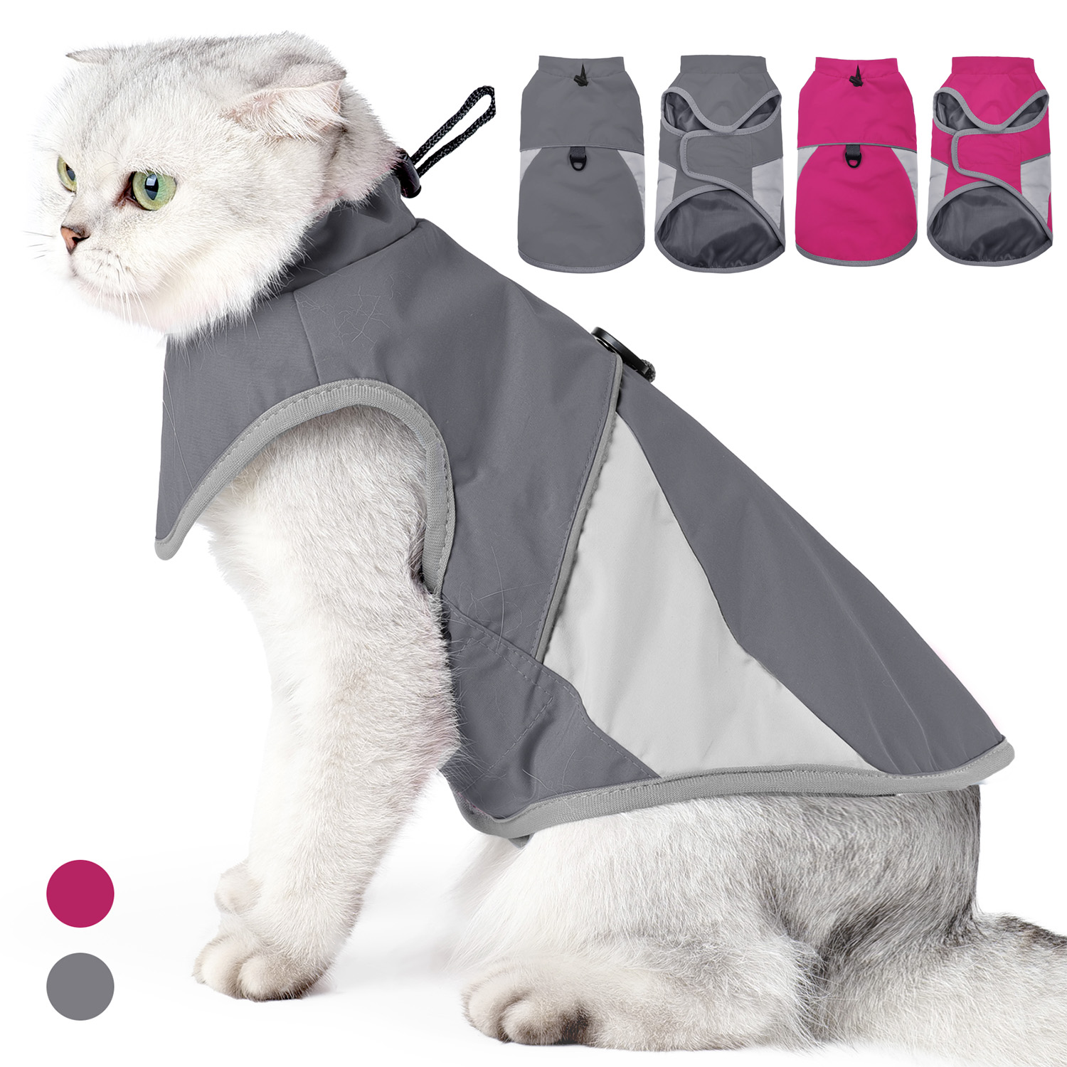 Outdoor Adventure Windbreaker - 反射材付き猫用アウトドアウインドブレーカー、防水ナイロンペットレインコート、内蔵リーシュリング、日常の冒険用ギア