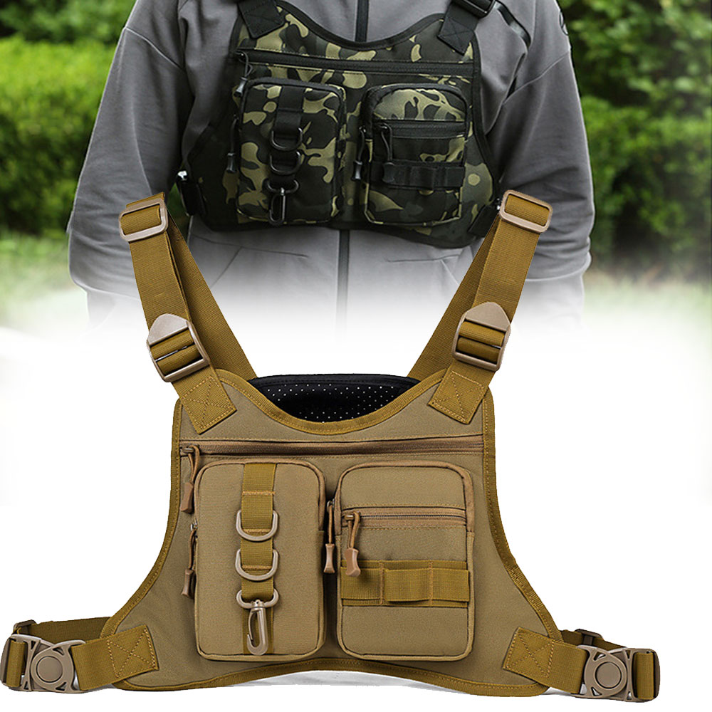 Outdoor Adventure Vest - 戦術的なモールフロントチェストリグベストバッグアウトドアスポーツ旅行メンズ釣りハイキングキャンプトレッキングトレーニングバックパック