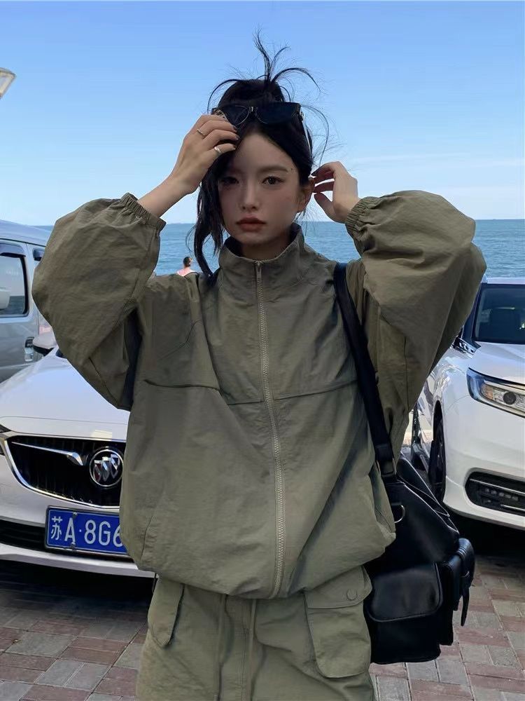 Outdoor Adventure Windbreaker - ヴィンテージ レディース スタンドカラー サンプロテクション セット -