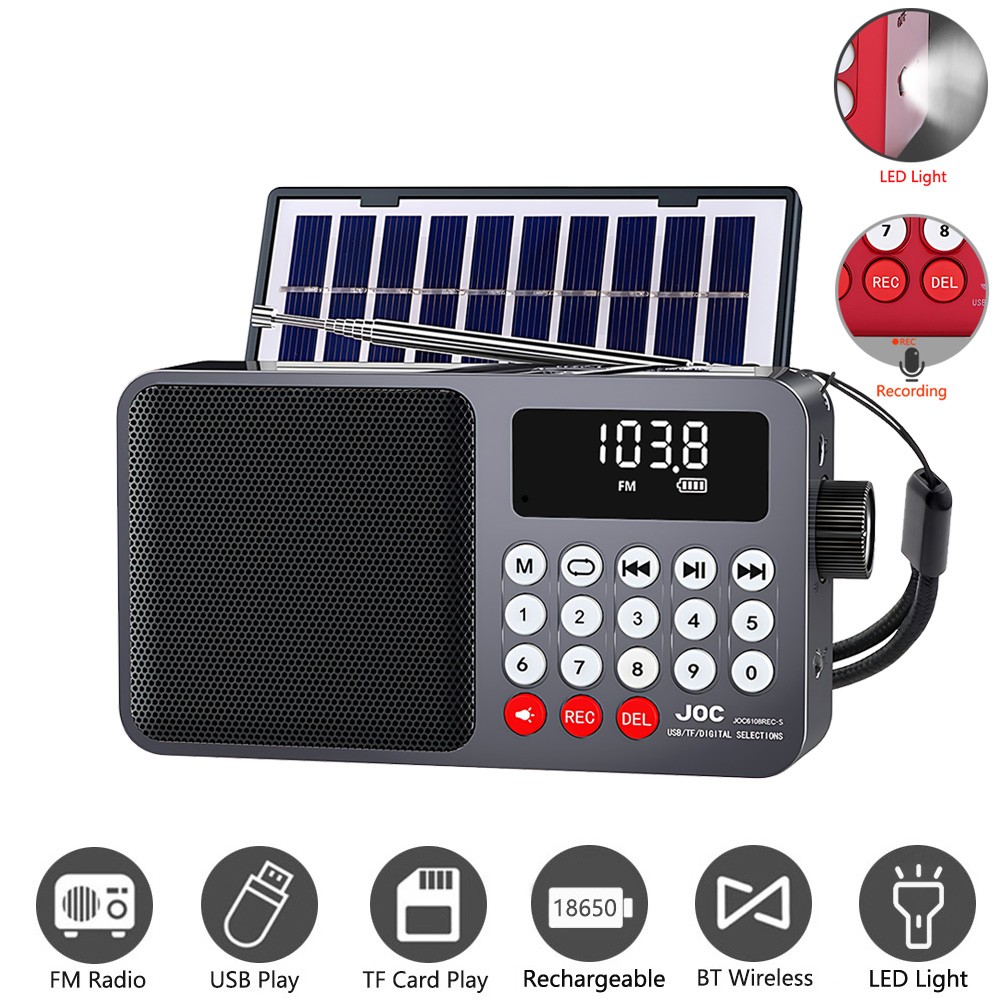 ソーラー充電式ポータブルFMラジオ、Bluetoothスピー - Emergency Radio Solar のレビューと価格