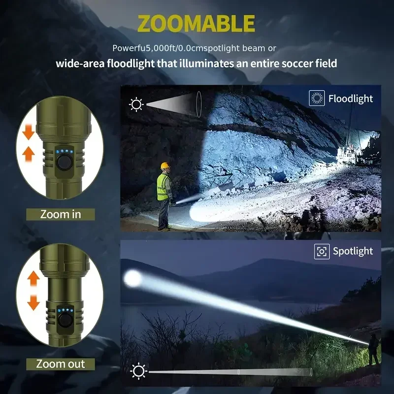 強力な懐中電灯集中点火懐中電灯防水タイプ C 充電式ランプア - Outdoor Adventure Inc のレビューと価格
