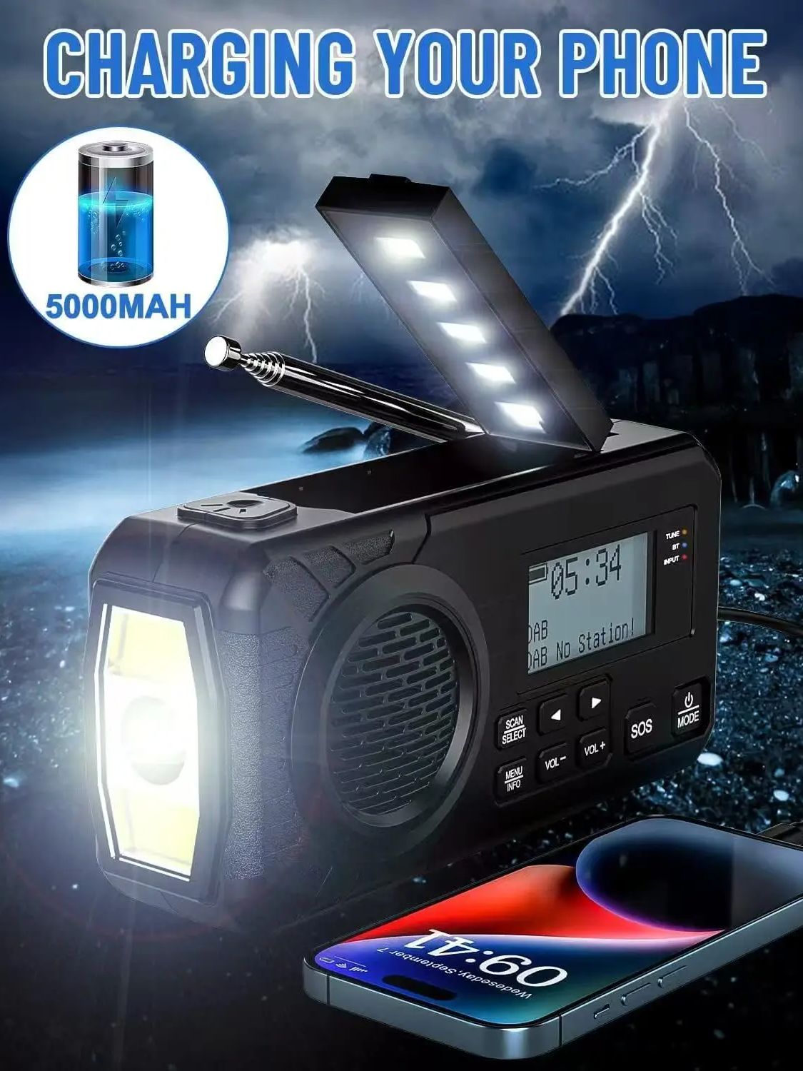 DAB/DAB+/FM デジタルラジオ、5000mAh パワ - Emergency Radio Solar のレビューと価格