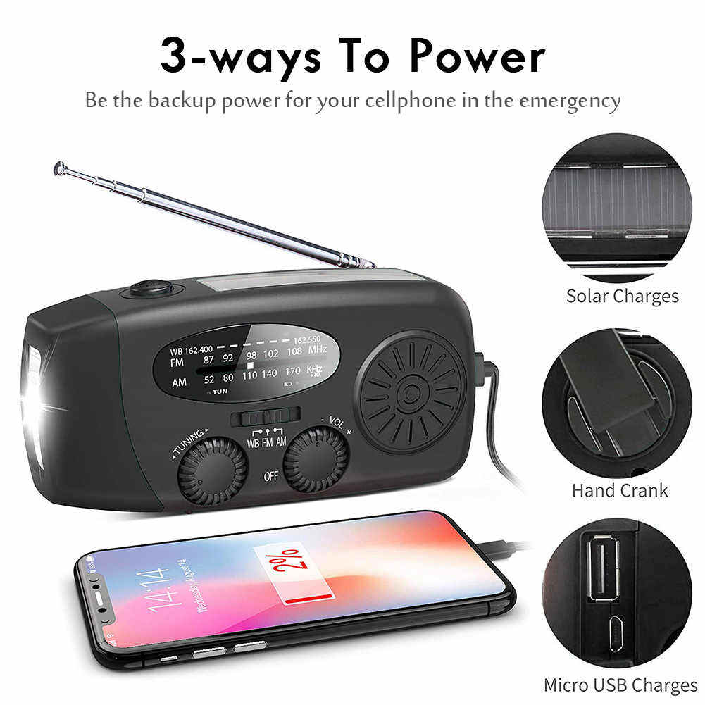 多機能ポータブル手回し発電緊急ラジオソーラー災害防止FM A - Emergency Radio Solar のレビューと価格