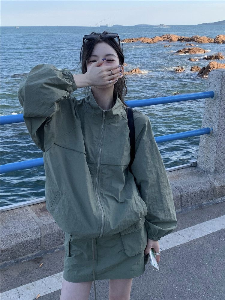 ヴィンテージ レディース スタンドカラー サンプロテクション - Outdoor Adventure Windbreaker のレビューと価格